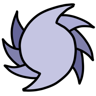 a light mauve cyclone shape with eight arms, each set of arms getting a progressively darker shade.